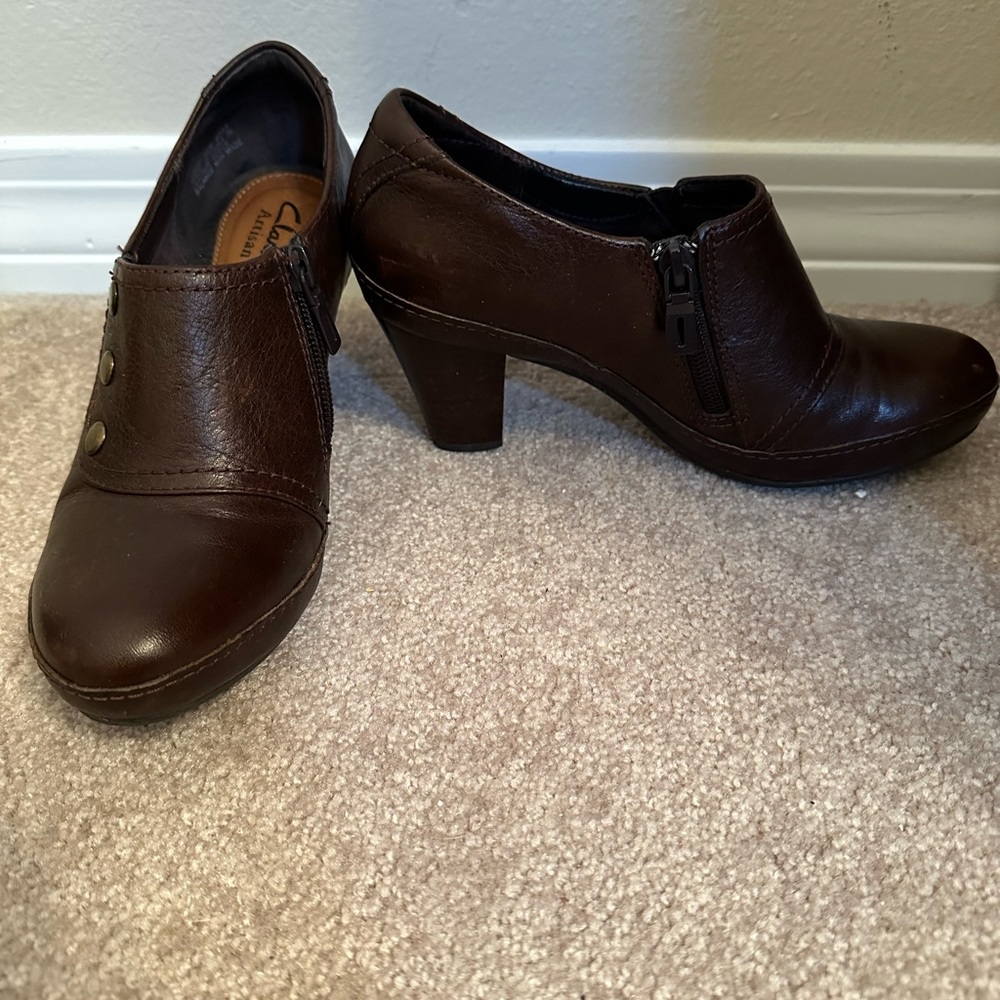 Clarks Brown Heeled Boots with Chunky Heel